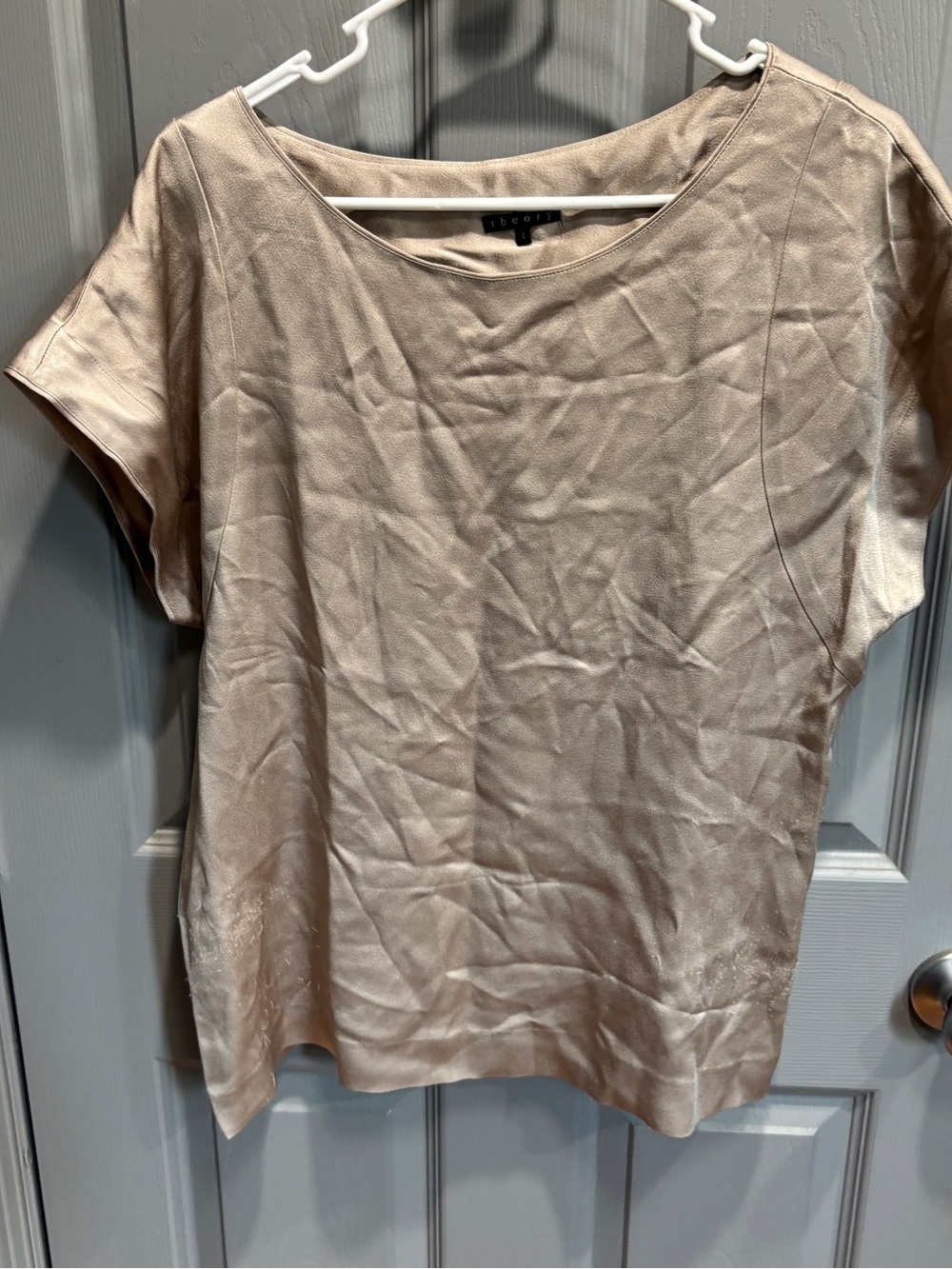 Theory Shimmery Beige Short Sleeve Blouse